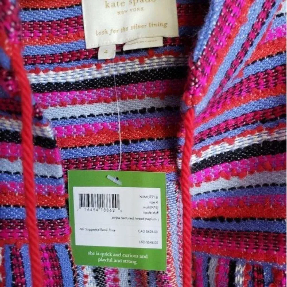 Kate Spade Striped Textured Tweed Peplum Jacket